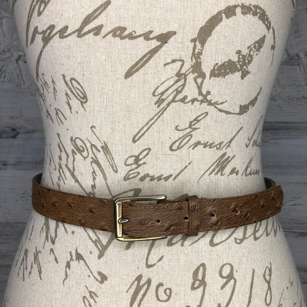 Vintage tan dotted polka dot belt gold buckle s/m